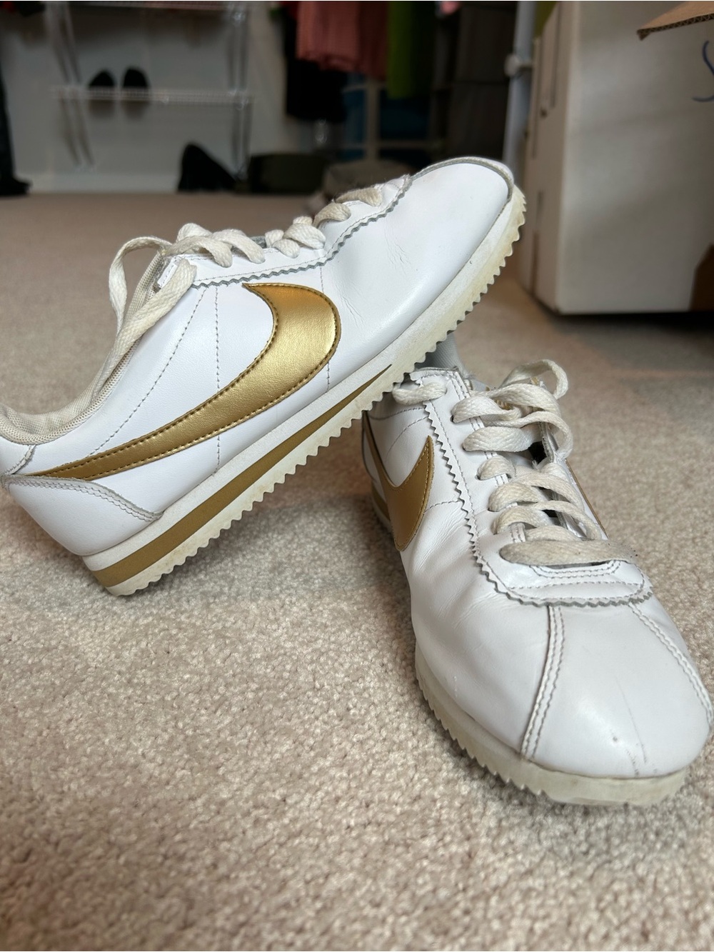 Nike Cortez Classic Leather Sneakers - White & Gold